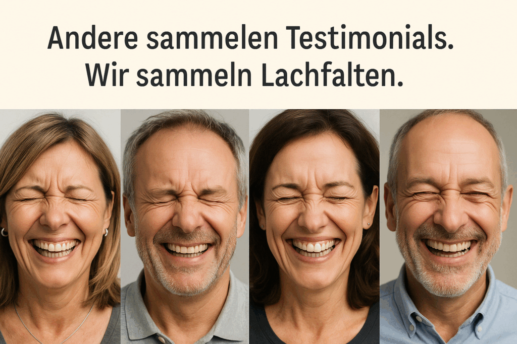 Sales Reset Lachfalten statt Testimonials.